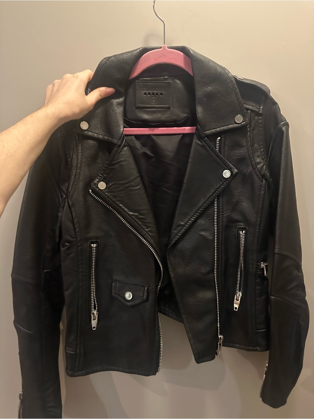 Blank NYC Black Faux Leather Moto Jacket with Silver Hardware